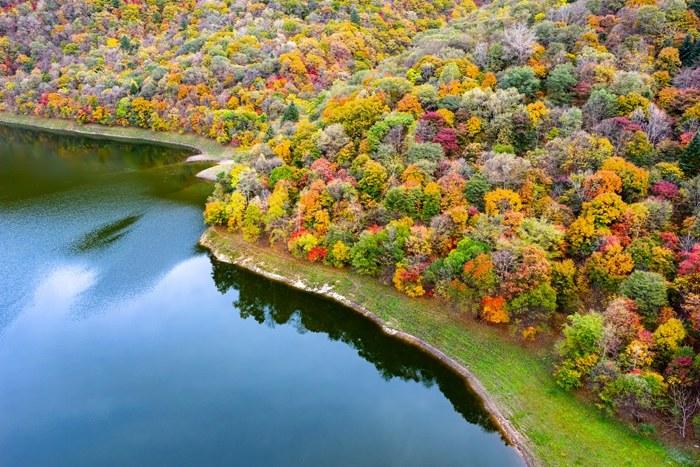 秋染白山湖風(fēng)景區(qū) 彩林宛如大自然的調(diào)色盤(pán)